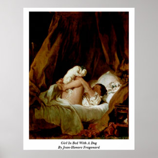 Poster Fille Au Lit Avec Un Chien Par Jean-Honore Fragona
