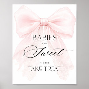 Poster Fille au Nœud Rose Fête Moderne de Bébé Doux Trait
