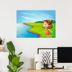 Poster Fille au paysage naturel au bord de la rivière