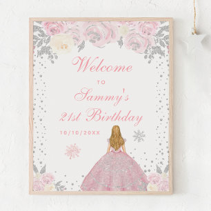 Poster Fille aux cheveux blonds roses Joyeux anniversaire