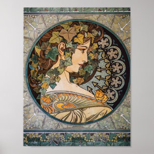 Poster Fille aux Cheveux de Lierre Peinture d'Alphonse Mu