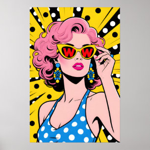 Poster Fille aux lunettes de soleil jaunes Pop Art