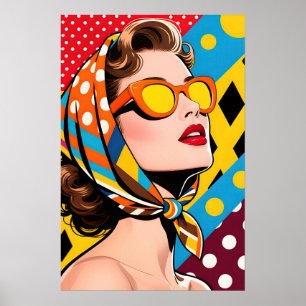 Poster Fille aux lunettes de soleil orange Pop Art