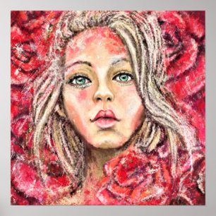 Poster Fille aux roses magnifiques Art - Peinture origina