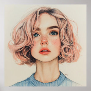 Poster fille aux yeux bleus
