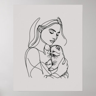 Poster Fille avec chaton - Art en ligne