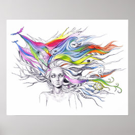 Poster Fille avec des rêves dans ses cheveux Surreal imag