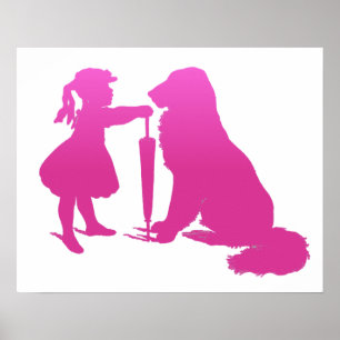 Poster Fille avec la pépinière de chien Silhouette Gradie