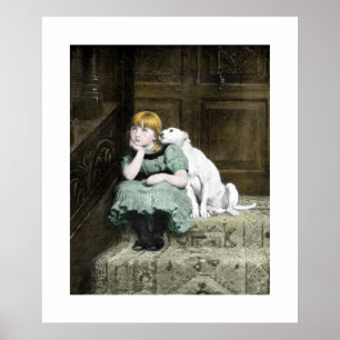 Poster Fille avec le chien blanc