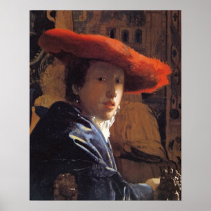 Poster Fille avec Red Hat, c.1665 (huile sur le panneau)