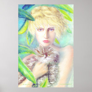 Poster Fille avec un chat