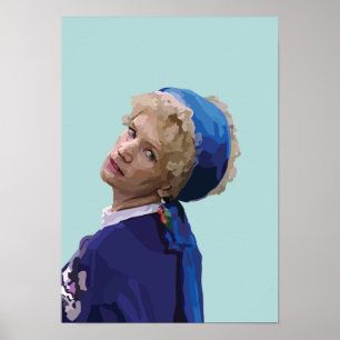 Poster Fille Avec Un Parrot Élevant