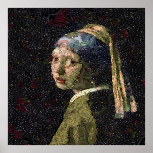 Poster Fille Avec Une Fraise Élevant Beau Art Spoof (Devant)