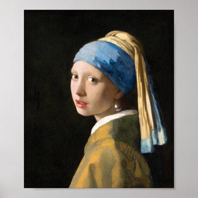 Poster Fille avec une perle à oreille par Johannes Vermee (Devant)