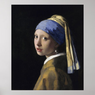 Poster Fille avec une perle à oreille par Johannes Vermee
