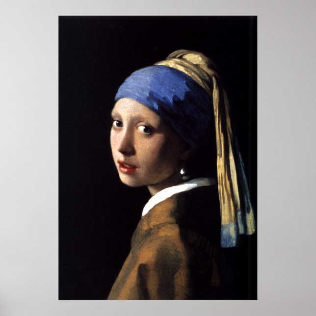 Poster Fille avec une perle à oreille par Johannes Vermee (Devant)
