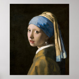 Poster Fille avec une perle à oreille par Johannes Vermee