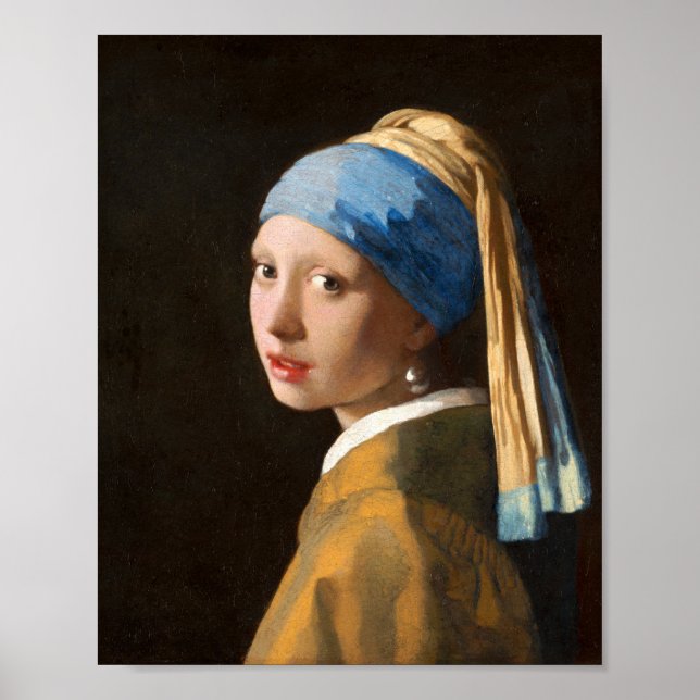 Poster Fille avec une perle d'oreille Portrait Peinture (Devant)