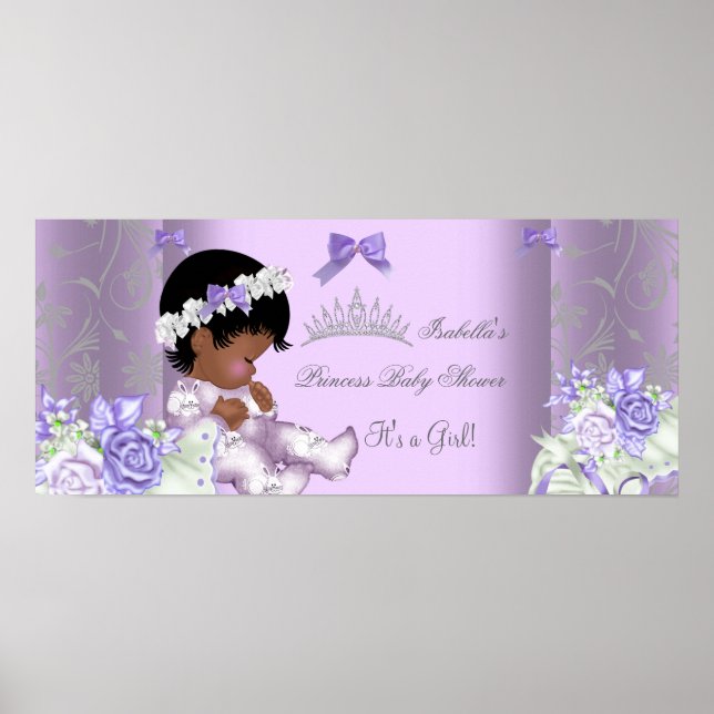 Poster Fille Baby shower afro-américaine de lavande gris (Devant)