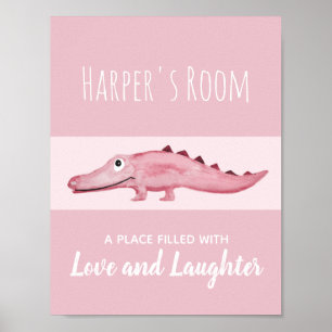 Poster Fille Bébé Aquarelle Crocodile Jungle Art de Pépin