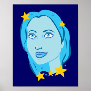 Poster Fille bleue étoilée