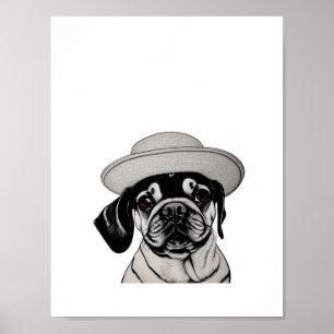 Poster Fille Carlin chien porter Casquette noir et blanc 