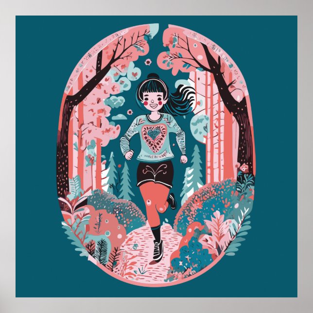 Poster Fille courant dans le parc (Devant)