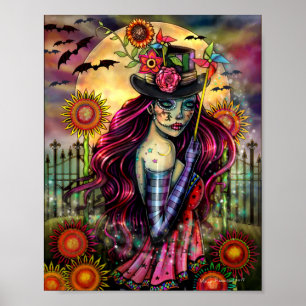 Poster Fille Crâne de Sucre Fantaisie Artistique par Moll