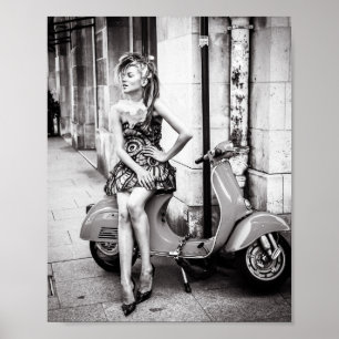 Poster Fille d'affiche classique de scooter Paris France