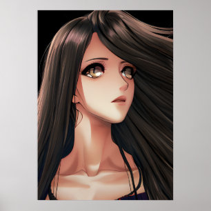 Poster Fille d'anime aux yeux bruns et aux cheveux bruns 