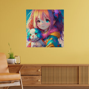 Poster Fille d'anime avec chiot