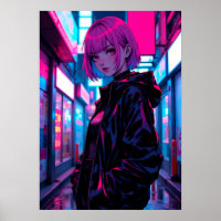 Fille d'anime cyberpunk néon dans une ruelle