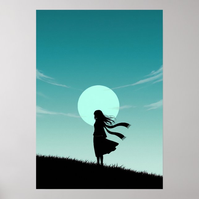 Poster Fille d'anime minimaliste (Devant)