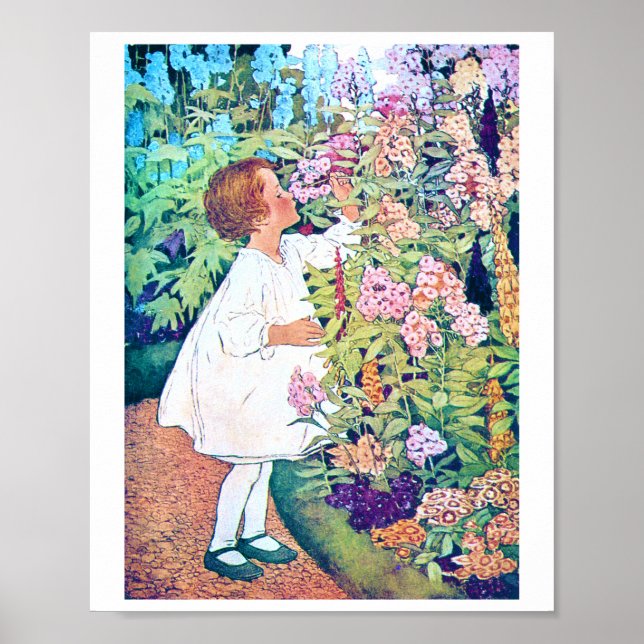 Poster Fille dans le jardin des fleurs, Jessie Willcox Sm (Devant)