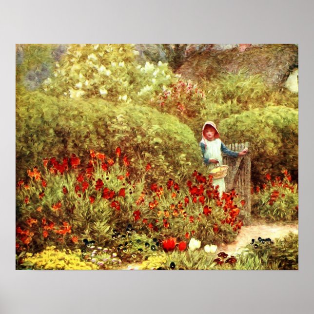 Poster Fille dans Luscious Jardin victorien (Devant)