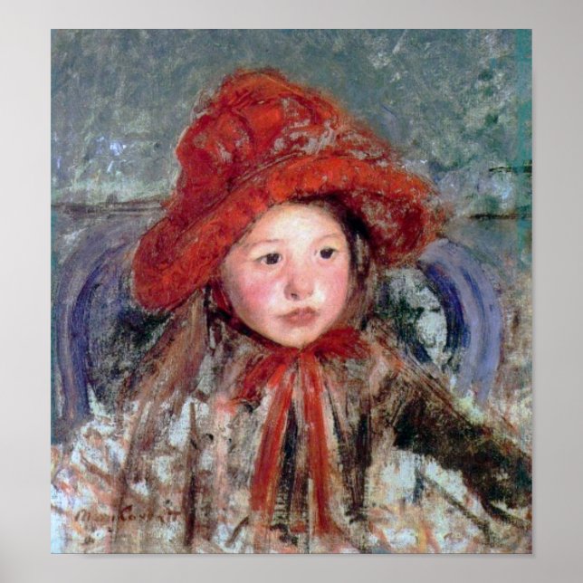 Poster Fille dans un grand Casquette rouge, Mary Cassatt (Devant)