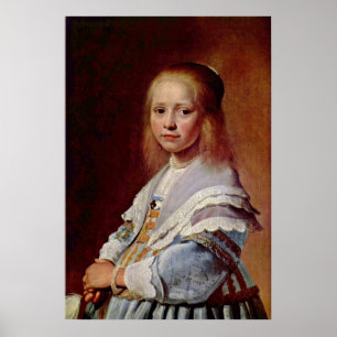 Poster Fille dans une robe bleue par Johannes Verspronck