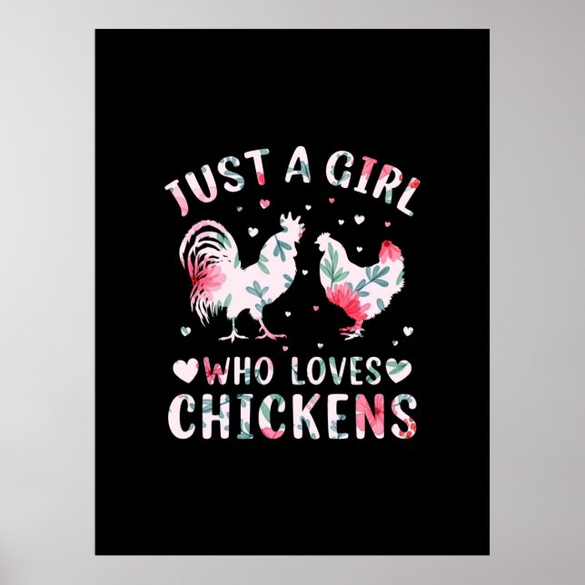 Poster Fille d'art de poulet qui aime les poulets (Devant)