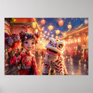 Poster Fille de bande dessinée en costume de dragon pour 