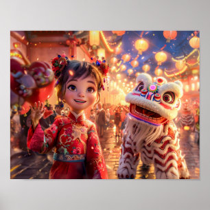 Poster Fille de bande dessinée en costume de dragon pour 