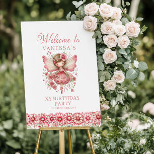 Poster Fille de conte de fées fée rougeur floral annivers