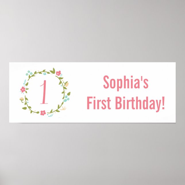 Poster Fille de couronne fleurie 1er anniversaire Personn (Devant)