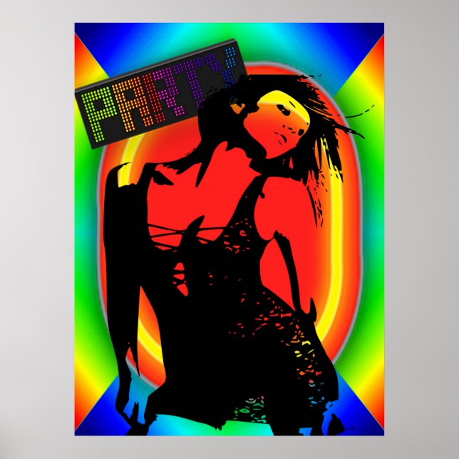 Poster Fille De Fête En Robe Noire Couleurs Néon (Devant)