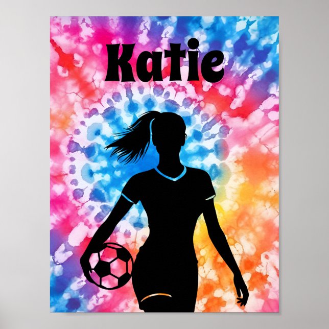 Poster Fille de football Personnalisé Cravate-Dye Rainbow (Devant)