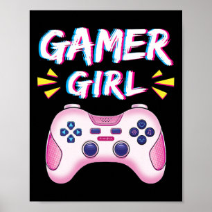 Poster Fille de Joueur Mignonne Manette Rose Fille de Jeu