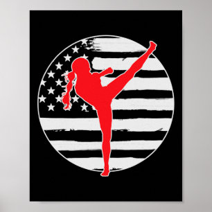 Poster Fille de kickboxing Drapeau États-Unis 4 juillet