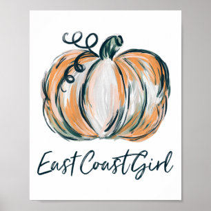 Poster Fille de la côte Est Citrouille d'aquarelle Automn