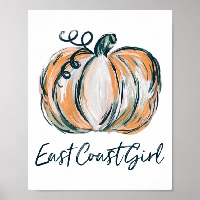 Poster Fille de la côte Est Citrouille d'aquarelle Automn (Devant)