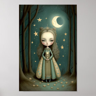 Poster Fille de la princesse de la lune dans les bois 
