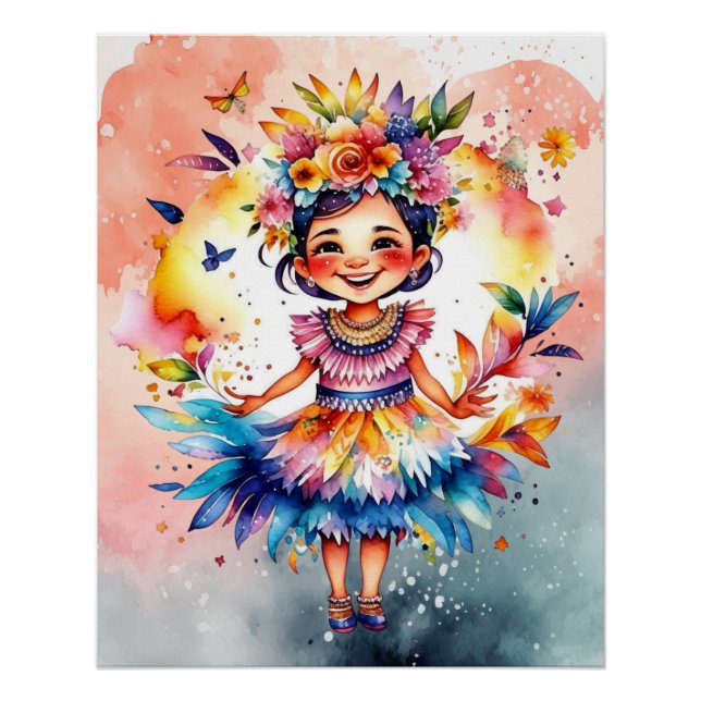 Poster Fille de la saison du carnaval d'aquarelle (Devant)
